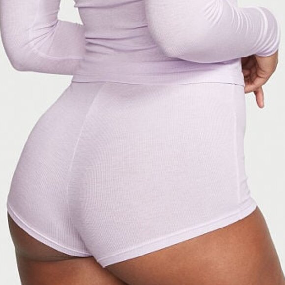VICTORIA'S SECRET L Ribbed Modal Henley Short Pajama Set Purple So Comfy NWT - Picture 4 of 12